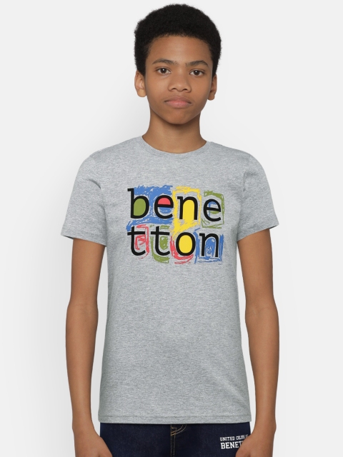 

United Colors of Benetton Boys Grey Melange Printed Round Neck T-shirt