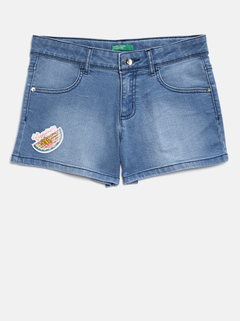 

United Colors of Benetton Girls Blue Washed Regular Fit Denim Shorts
