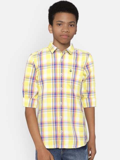 

United Colors of Benetton Boys Yellow & Blue Regular Fit Checked Casual Shirt