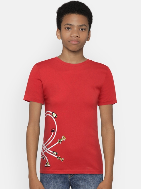 

United Colors of Benetton Boys Red Solid Round Neck Pure Cotton T-shirt