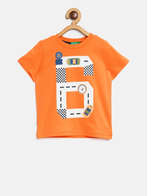 

United Colors of Benetton Boys Orange Printed Round Neck T-shirt