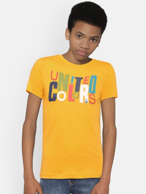 

United Colors of Benetton Boys Yellow Printed Round Neck T-shirt