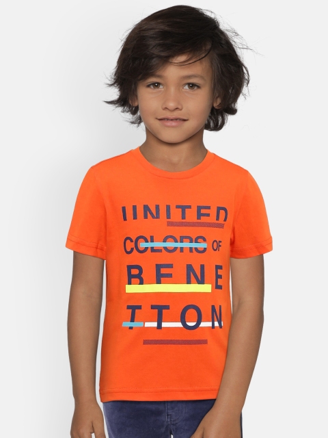 

United Colors of Benetton Boys Orange Printed Round Neck Pure Cotton T-shirt