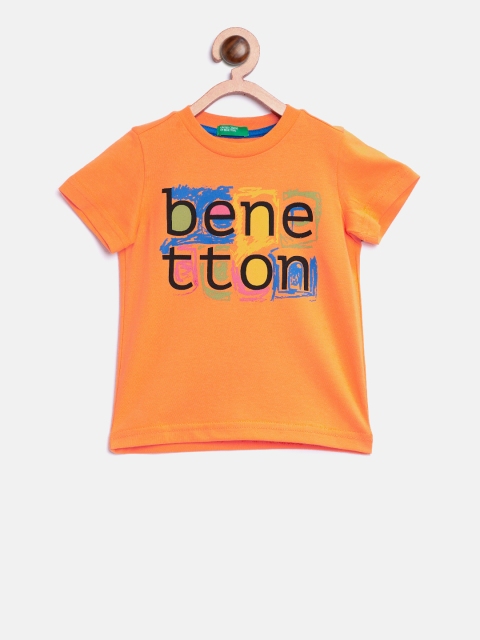

United Colors of Benetton Boys Orange Printed Round Neck T-shirt