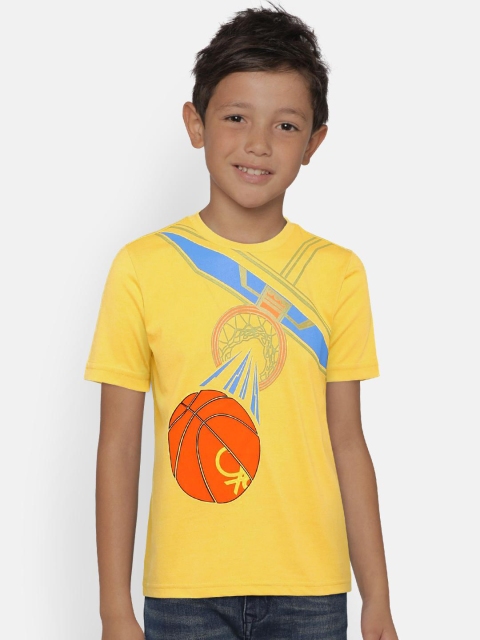 

United Colors of Benetton Boys Yellow Printed Round Neck T-shirt