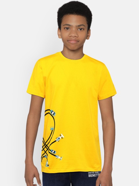 

United Colors of Benetton Boys Yellow Solid Round Neck T-shirt