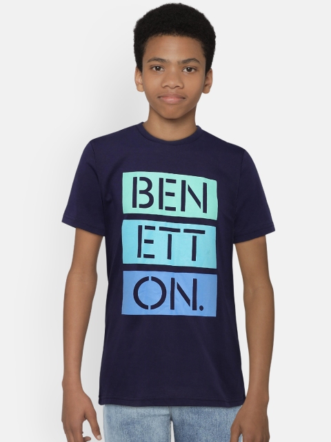 

United Colors of Benetton Boys Navy Blue Printed Round Neck T-shirt