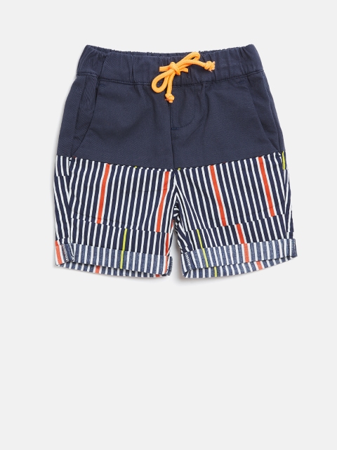 

United Colors of Benetton Boys Navy Blue & Off-White Striped Regular Fit Shorts