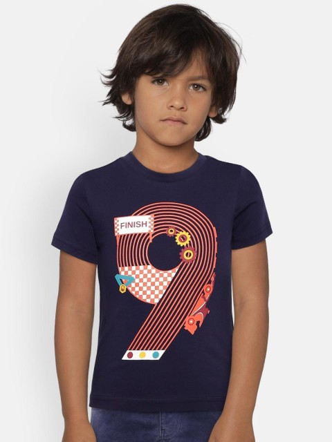 

United Colors of Benetton Boys Navy Blue Printed Round Neck T-shirt