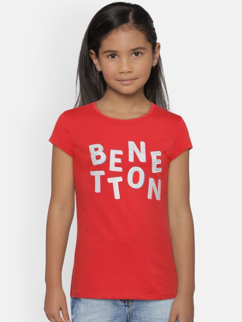 

United Colors of Benetton Girls Red Printed Round Neck T-shirt