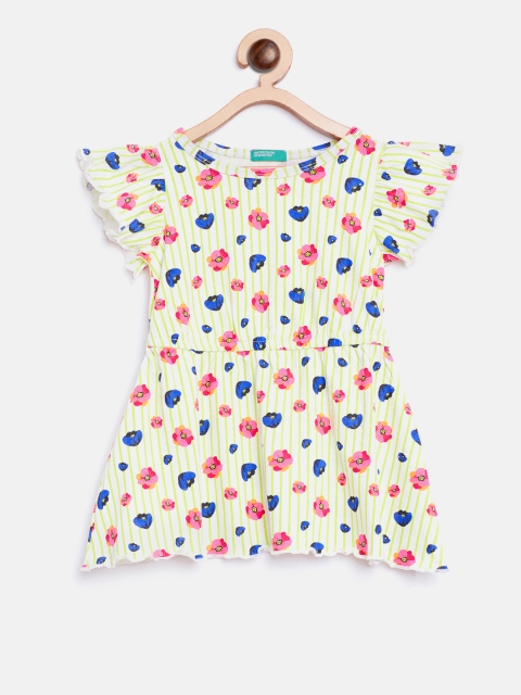 

United Colors of Benetton Girls Off-White & Blue Floral Print Fit and Flare Dress