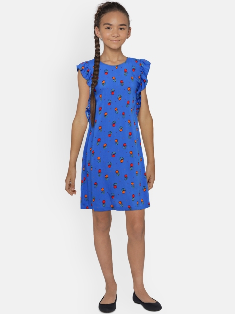 

United Colors of Benetton Girls Blue Printed A-Line Dress