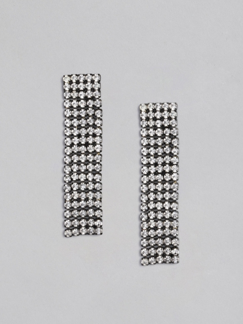 

justpeachy White & Black Stone Studded Geometric Drop Earrings