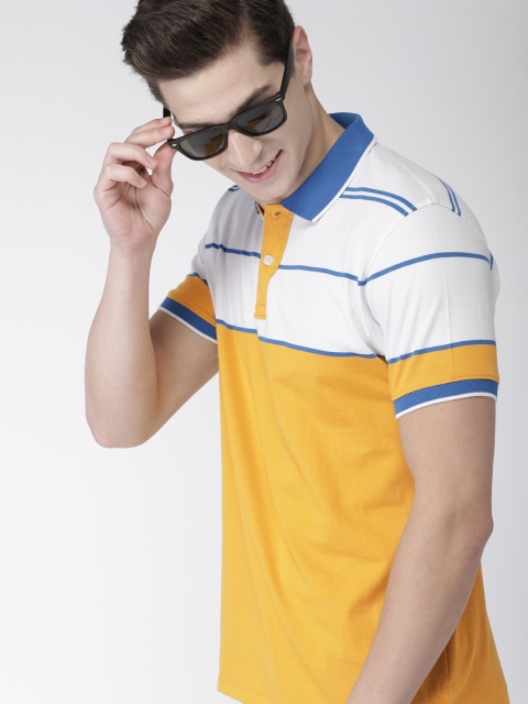 

Mast & Harbour Men Mustard Yellow & White Colourblocked Polo Collar T-shirt