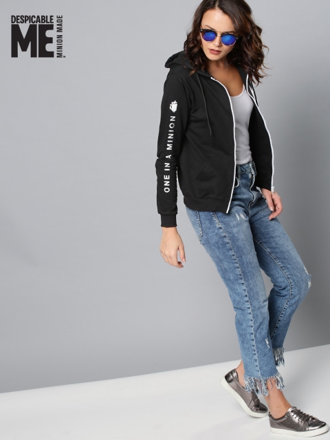 

Minions by Kook N Keech Women Black Printed Hooded Sweatshirt