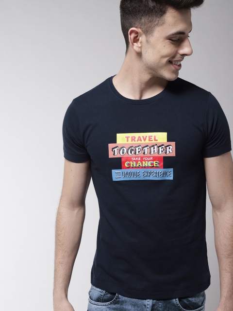 

Mast & Harbour Men Navy Blue Printed Round Neck T-shirt