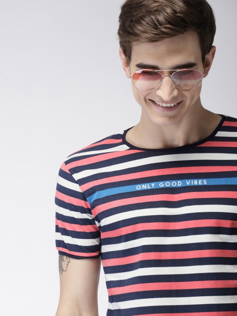 

Mast & Harbour Men Muticoloured Striped Round Neck T-shirt, Multi