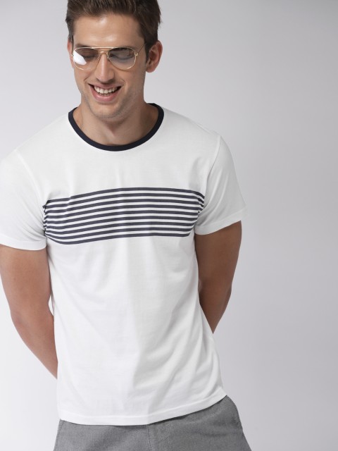 

Mast Harbour Men White Striped Round Neck Pure Cotton T-shirt