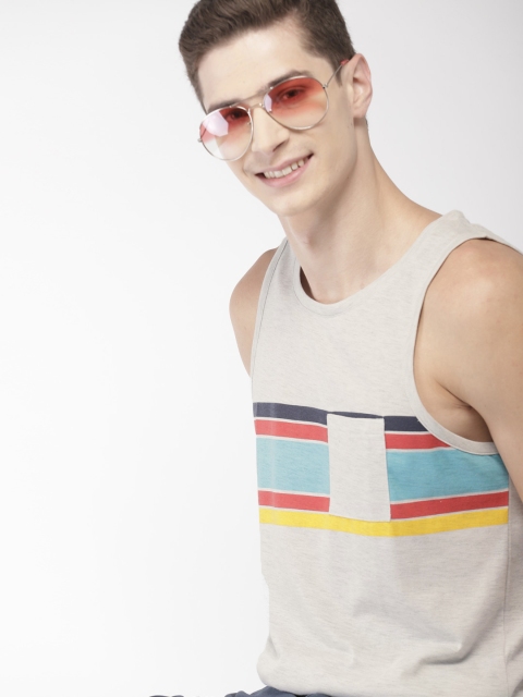 

Mast & Harbour Men Grey & Blue Striped Round Neck T-shirt