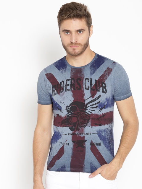 

Flying Machine Men Blue Printed Round Neck T-shirt