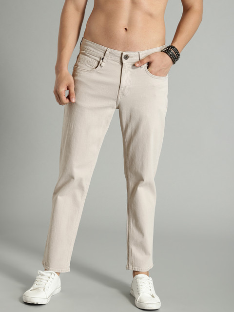 

Roadster Men Off-White Slim Tapered Fit Mid-Rise Clean Look Stretchable Cropped Jeans