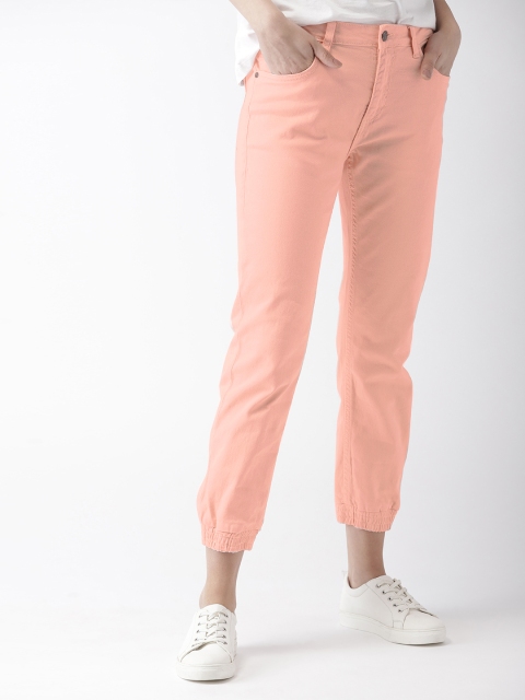 

Mast & Harbour Women Peach-Coloured Jogger Mid-Rise Clean Look Stretchable Jeans