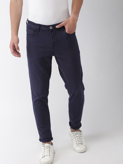 

Mast & Harbour Men Navy Blue Carrot Fit Mid-Rise Clean Look Stretchable Jeans