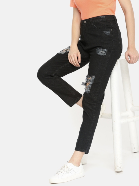 

Mast & Harbour Women Black Boyfriend Fit Mid-Rise Highly Distressed Stretchable Jeans