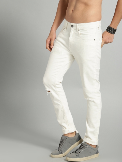 

Roadster Men Cream-Coloured Skinny Fit Mid-Rise Slash Knee Stretchable Jeans