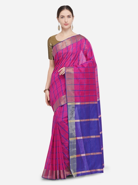 

Saree Swarg Pink Cotton Blend Checked Banarasi Saree