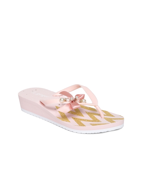 

Ginger by Lifestyle Women Pink Printed Heeled Flip Flops