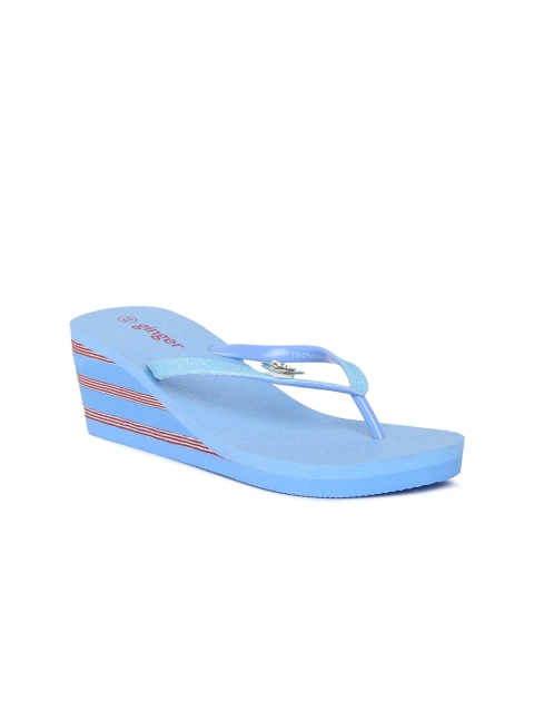 

Ginger by Lifestyle Women Blue Printed Heeled Flip Flops