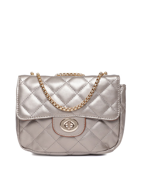 

DressBerry Silver-Toned Quilted Detail Sling Bag