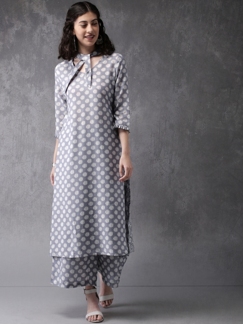 

Anouk Women Grey & White Printed Kurta with Palazzos