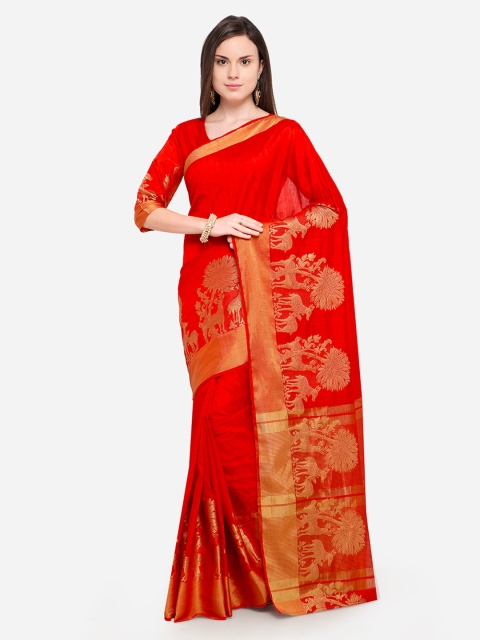 

Shaily Red Solid Silk Blend Saree