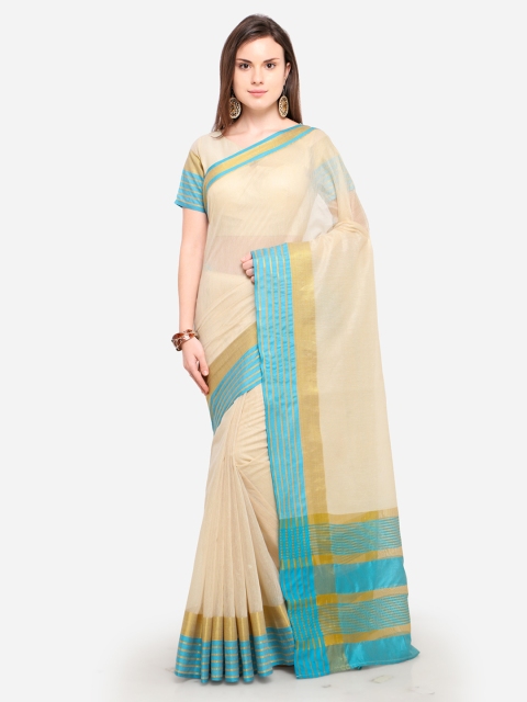 

Shaily Cream-Coloured Solid Silk Cotton Saree