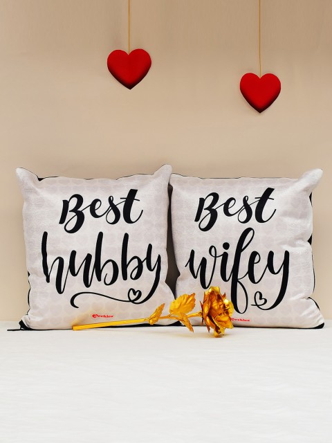 

Archies Love Gifts Set of 2 Multicoloured Printed Cushions & 24K Golden Rose Set, Multi