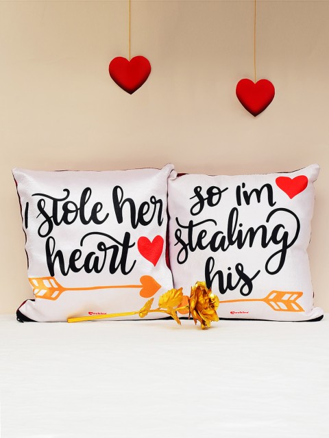 

Archies Love Gifts Multicoloured Printed Cushions & 24K Golden Rose Set, Multi