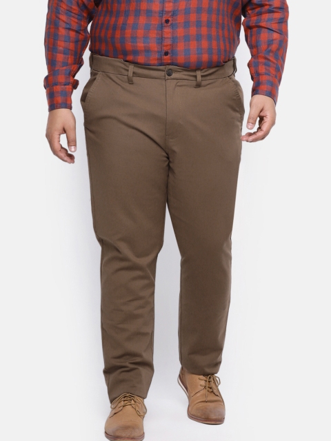 

aLL Plus Size Men Brown Solid Trousers