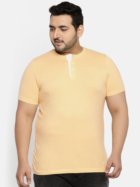 

aLL Plus Size Men Yellow Solid Henley Neck T-shirt