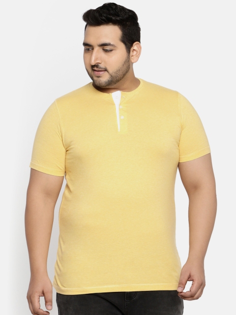 

aLL Plus Size Men Yellow Solid Henley Neck T-shirt