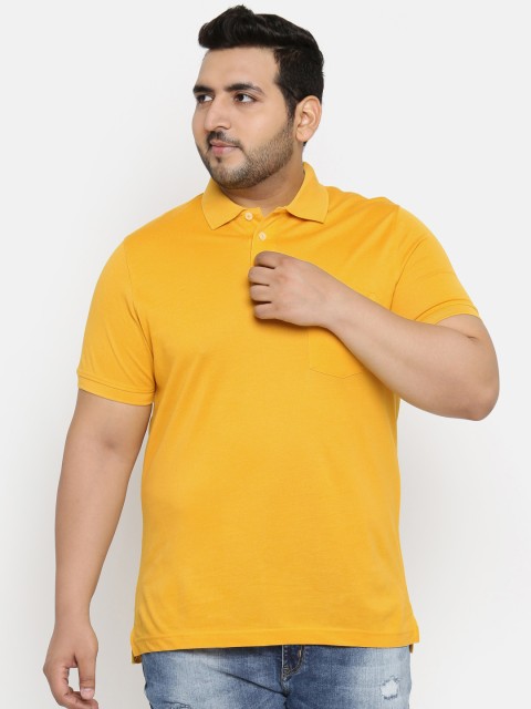 

aLL Plus Size Men Yellow Solid Polo Collar T-shirt