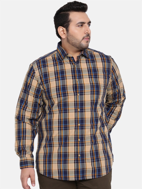 

aLL Plus Size Men Navy Blue Beige Regular Fit Checked Casual Shirt