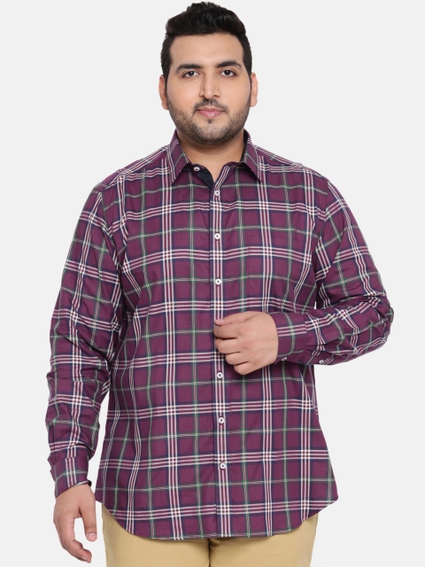 

aLL Plus Size Men Purple Off-White Regular Fit Checked Casual Shirt