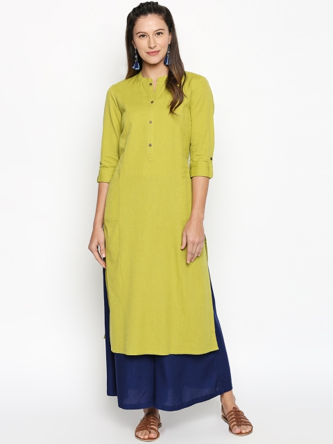 

RANGMANCH BY PANTALOONS Women Green Solid Straight Kurta