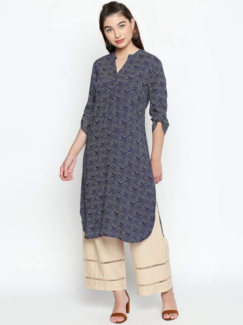 

RANGMANCH BY PANTALOONS Women Blue Printed Straight Kurta