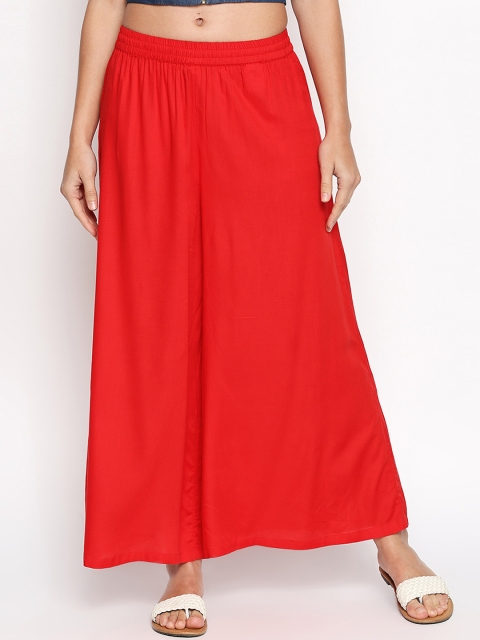 

RANGMANCH BY PANTALOONS Women Red Flared Solid Palazzos