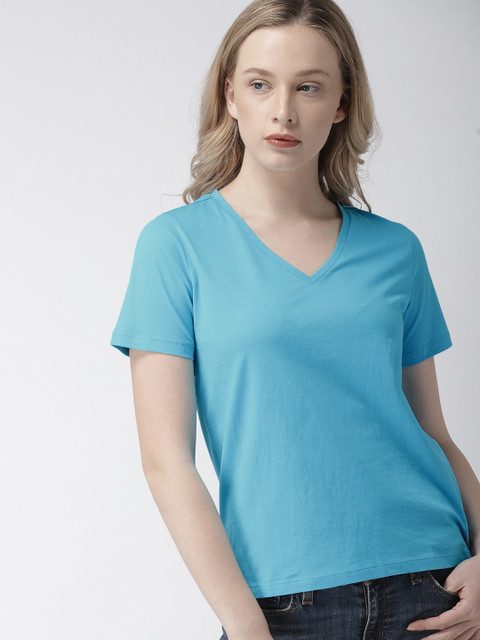 

Levis Women Blue Solid V-Neck Pure Cotton T-shirt