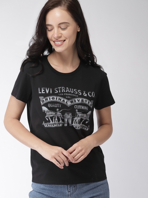 

Levis Women Black Printed Round Neck T-shirt