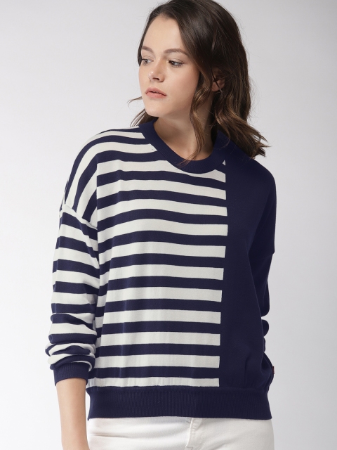 

Levis Women Navy Blue & White Striped Pullover